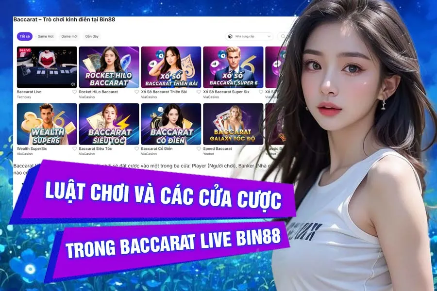 Luật chơi và các cửa cược trong Baccarat Live Bin88